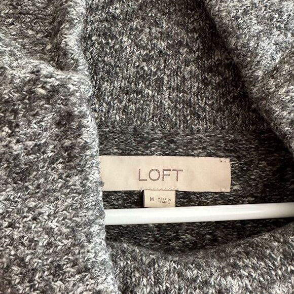 LOFT Marbled Grey Cowl Neck Sweater with Drawstring Tie, Size Medium - Picture 7 of 16